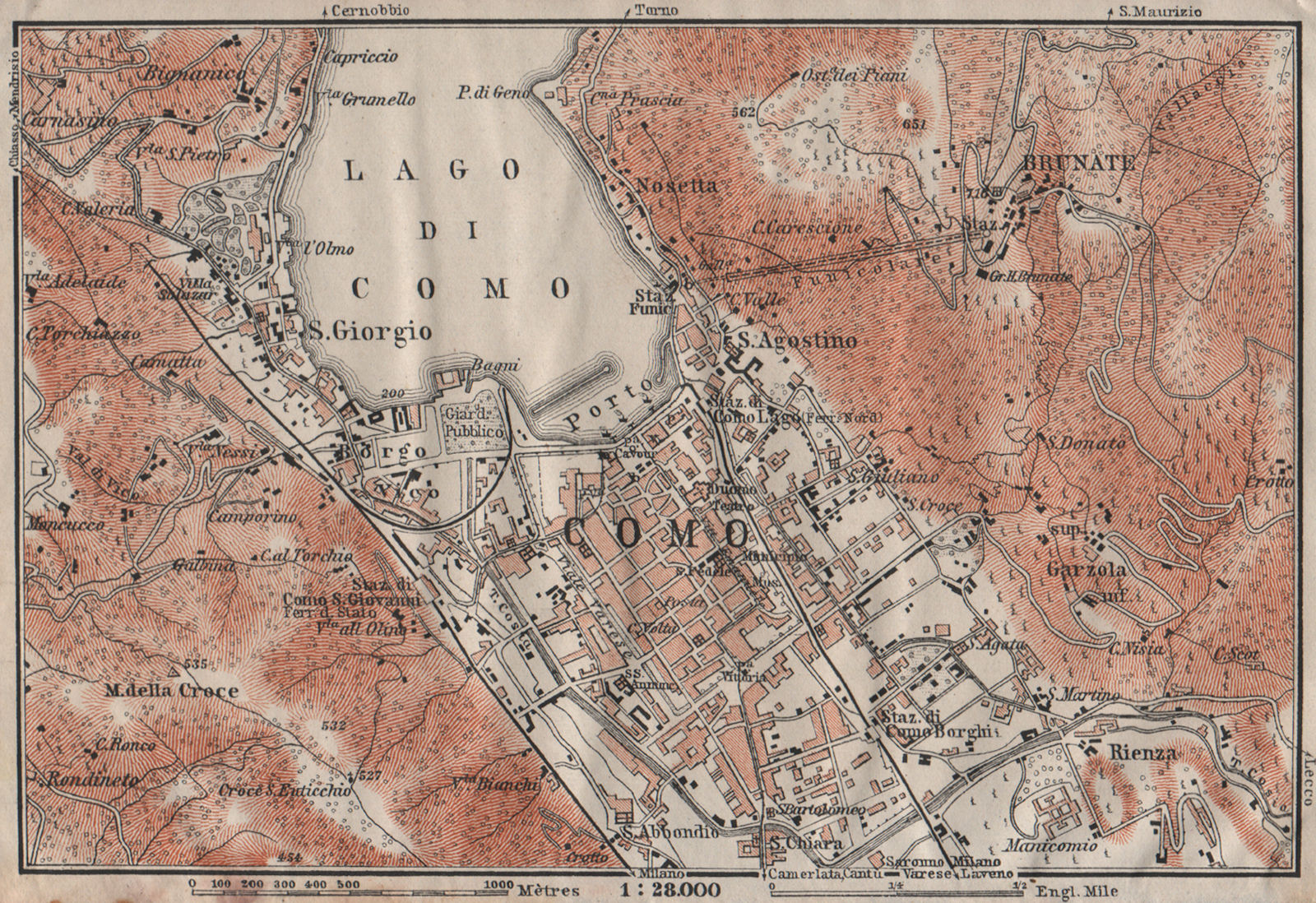 COMO ENVIRONS. Brunate San Giorgio. Italy mappa. BAEDEKER 1911 old antique